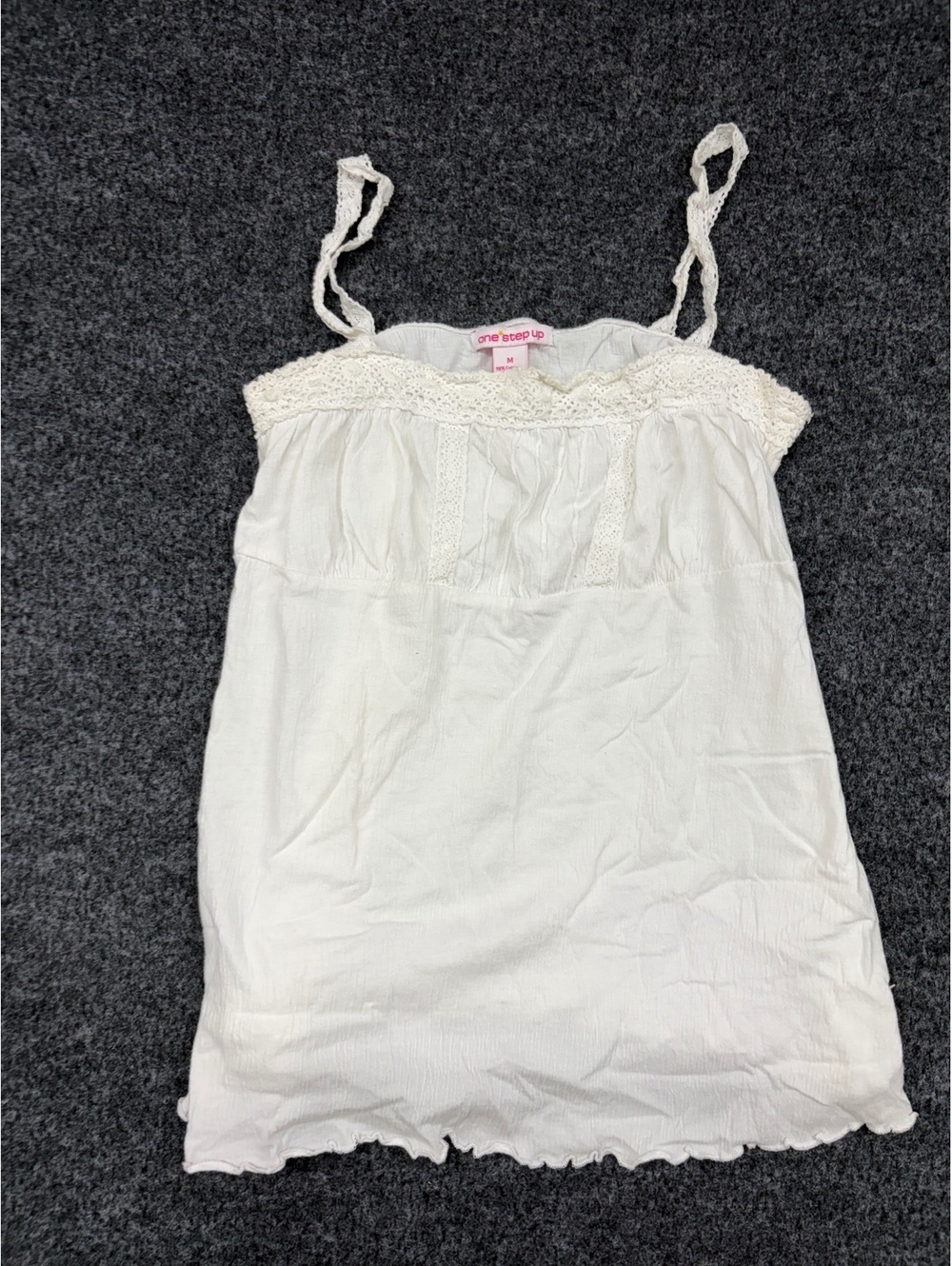 White Cotton Crochet Trim Spaghetti Strap Tank Top Medium
